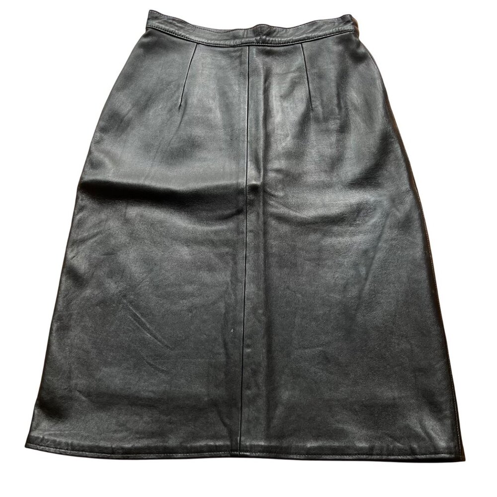 Vintage Erez Sport Size 12 Goth 90s Leather Knee Length Straight Pencil Skirt